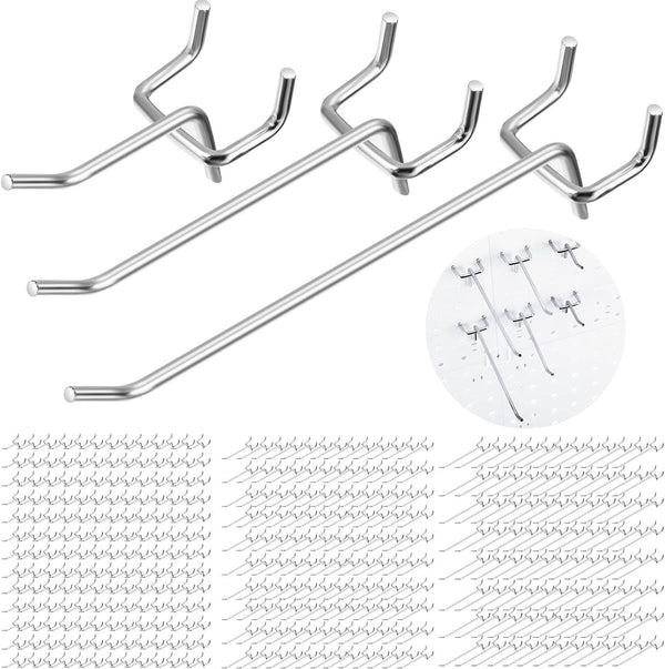 200 Pieces Pegboard Hooks - Stainless Steel Display Peg Hooks for Garage Home Wall Tool Storage Organizer