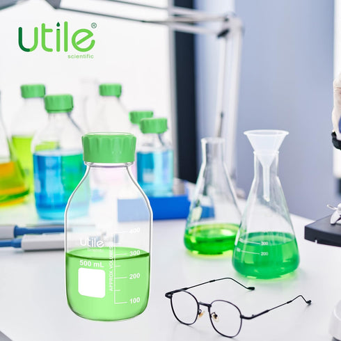 Media Bottle, 4 Pcs of 500ml Borosilicate Glass Bottles with GL45 Screw Caps for Lab Storage