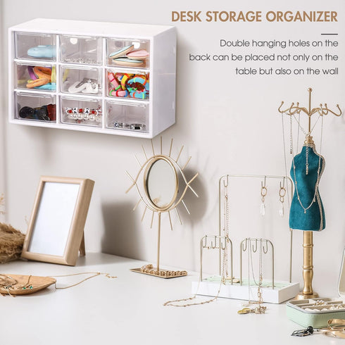 Rtteri 9 Pieces Mini Drawer Organizer Plastic Desktop Storage Box with 9 Clear Drawers for Office Home Jewelry