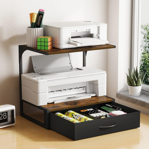VYUOL Printer Stand with Storage for Desk, with Fabric Drawer Desktop Printer Stand Shelf Organzier for Home Office