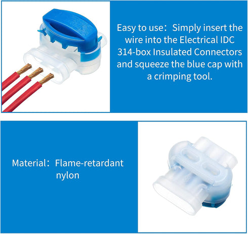 TOODOO 180 Pieces 3 Way Wire Connectors, Electrical IDC 314-box, Self-Stripping Pigtail Connectors for 22-14 AWG Cables