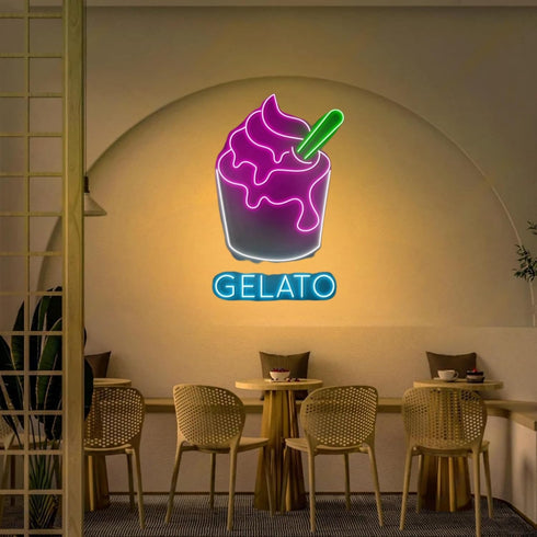 Open Gelato Ice Cream Shop Led Sign, Gelato Ice Cream Wall Led Light, ice cream Dessert Decor for Business Store Cafe