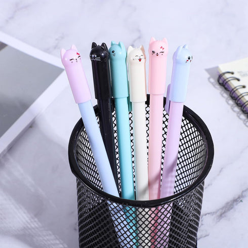 TIESOME 12Pcs 0.5mm Kawaii Cat Pens, Black Ink Cute Cat Style Gel Pens Stationary Supplies for Cat Lovers Women Kids