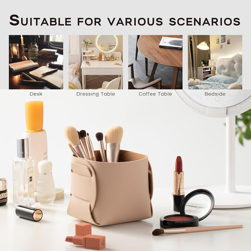 HOMIEAZICOZI 2-Pack Cork Leather Makeup Brush Holder Organizer - Stylish Desk Accessories Storage for Home Decor