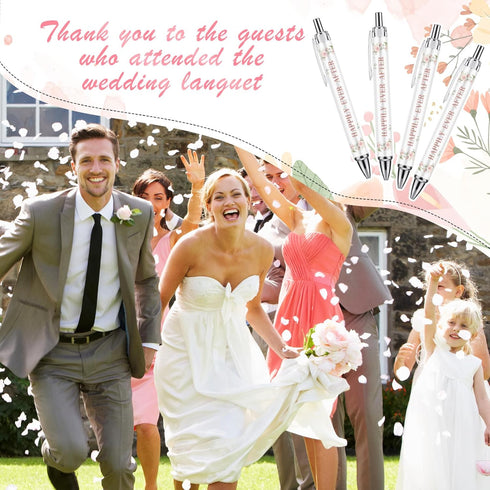 Whaline 24Pcs Retractable Ballpoint Pens for Bridal Shower, Wedding Games, Proposal Favors, Black Ink Floral Picture