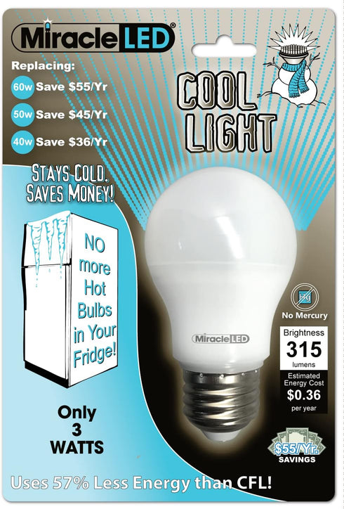 3-Watt Cool Light for KitchenAid Refrigerators, 40W Equivalent, 120V E26 Cool White 6000K, A15 Energy Saving Appliance