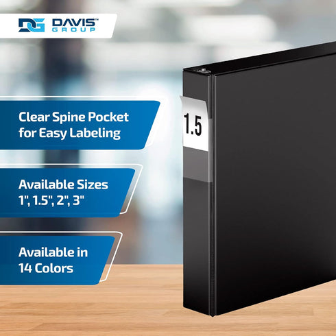 Premium Economy 1.5-Inch 3-Ring Binders, Colored Binder Notebooks, Pack of 6, Round Ring, Black