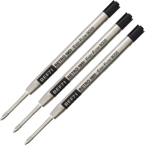 Retro 51 9000 Easy Flow Ballpoint Refills, Black Ink, 3-Pack – German Engineered for Tornado Pens, Smooth Writing
