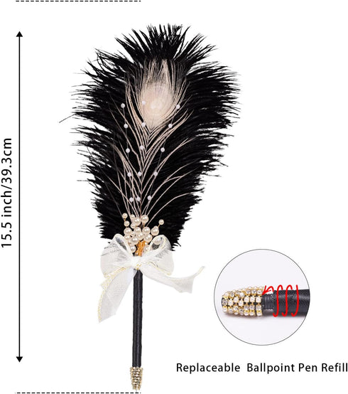 CROWN GUIDE Ostrich Feather Quill Ballpoint Pen - Wedding Guest Book Signing Reception Fancy Nikkah Pen