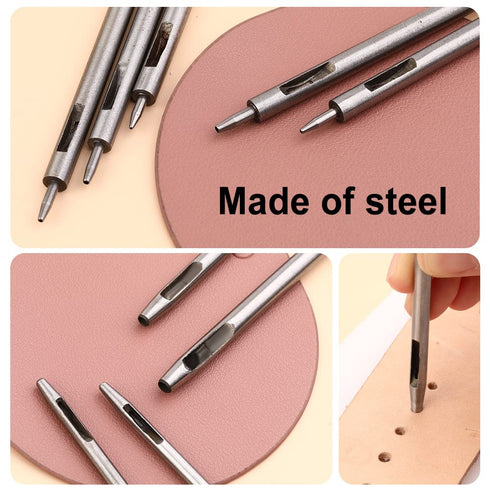 10 Pcs Leather Hole Punch Tool Set, Round Hole Punch with Double Head Hammer for Leather Projects