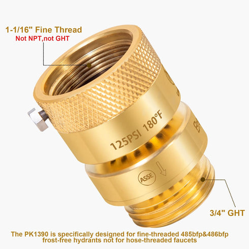 Breezliy PK1390 Breaker,1-1/16" 3/4" (2pcs) Replacement Self Draining Vacuum Fine Thread Female to GHT Thread Male Hose