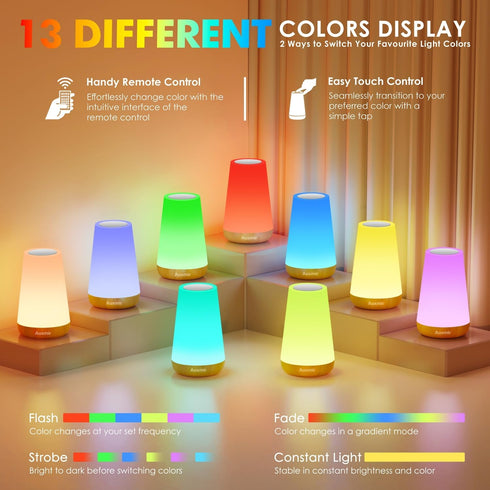 2 Pack Dimmable 13 5 Auxmir LED Night Light Bedside Lamp Touch and Remote Control Tabletop RGB Colors Changing