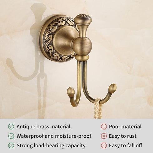 Antique Bronze Brass Bath Towel Hooks - Wall Mounted Bathroom Hardware Accessories with Pattern Carving Design
