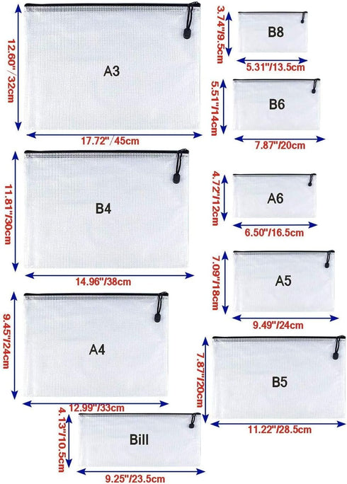 Oaimyy-B4 Plastic Mesh Zipper Pouch Document Folders Bag, Waterproof Zip File Folders for School Office Supplies