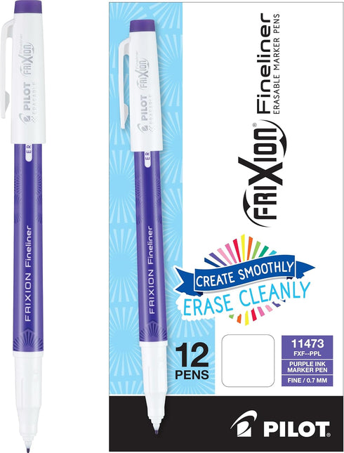Pilot FriXion Fineliner Erasable Marker Pens, Fine Point, Pack of 12, Purple
