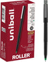 uniball Roller Ball Pen, Stick, Micro 0.5 Mm, Green Ink, Black Matte Barrel, Dozen