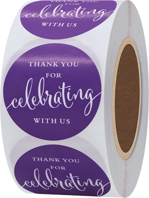 hylabelest 1.5 Inch Package 500 (10 Thank You for Celebrating with Us Stickers Purple for Party Favor, Card Seals