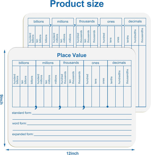 Dry Erase Place Value White Board, 9" x 12" Double Side Table Math Manipulatives Lapboard for Kids Classroom