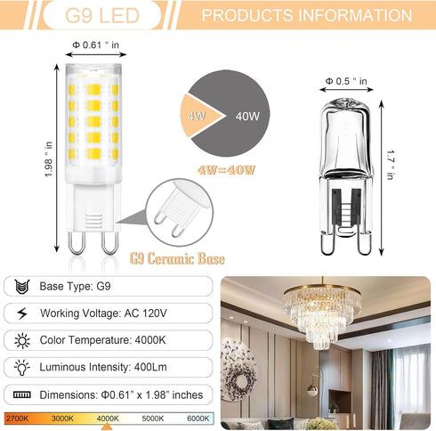 G9 Bulb, 4000K 4W 40W G9 G9 Bulb 360 400LM Non-dimmable 6 Pack winshine LED Natural White Bi Pin Base Halogen