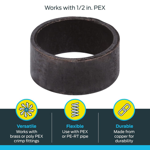 SharkBite 1/2 Inch Copper Crimp Rings, Pack of 25, 23102CP25, PEX Pipe, PE-RT