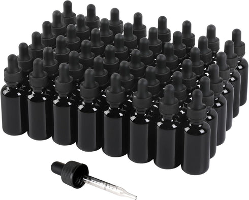 48 Pack 1oz Black Glass Dropper Bottles with Dropper, Pretty Finish for All Kinds of Liquids, Leakproof Travel