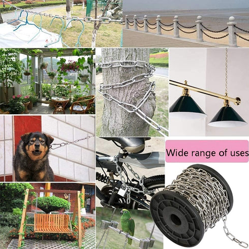 SUS304 Stainless Steel Chain Link, Light Duty Utility Chain for Home Outdoor Camping, 9.8ft Length, 0.12 inches