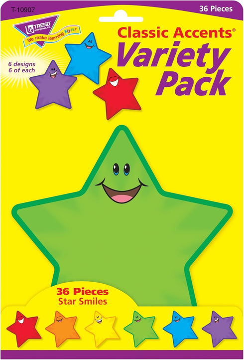 TREND ENTERPRISES Accents, Multi Star Smiles Classic, 5-1/2-Inch Tall, 36/Pack (TEPT10907)