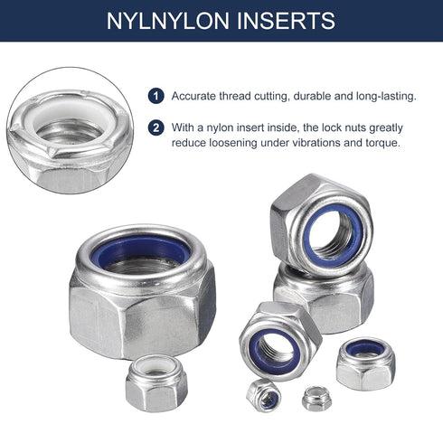 uxcell 25Pcs 5/8"-11 Nylon Insert Hex Lock Nuts, 304 Stainless Steel Self-Locking Stop Nut for Industrial Construction