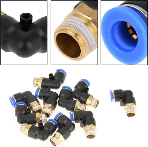 Push in Joint Pneumatic Connector, 10 pcs 8mm G1 Push Fittings, 90 Degree Male Thread Quick Connect