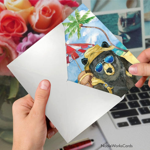 NobleWorks 1 Funny Father's Day Card for Dad, Pa, Pop, Daddy, Stepfather with Envelope - Humor - Animal's Day Off-Bear