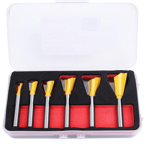 KOWOOD Dovetail Router Bit Set, 6 Sizes with 1/4 Inch Shank for Wood Milling Cutter Tool