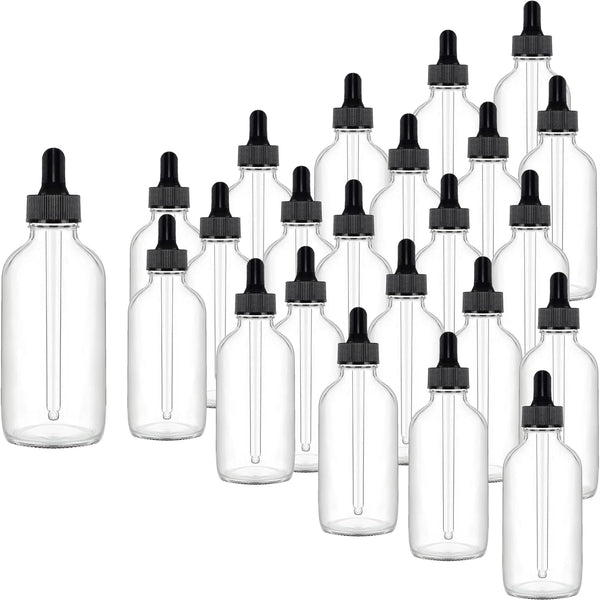 24 Pack 4oz Clear Glass Dropper Bottles, Eye Dropper Bottles with Glass Droppers for Essential Oils