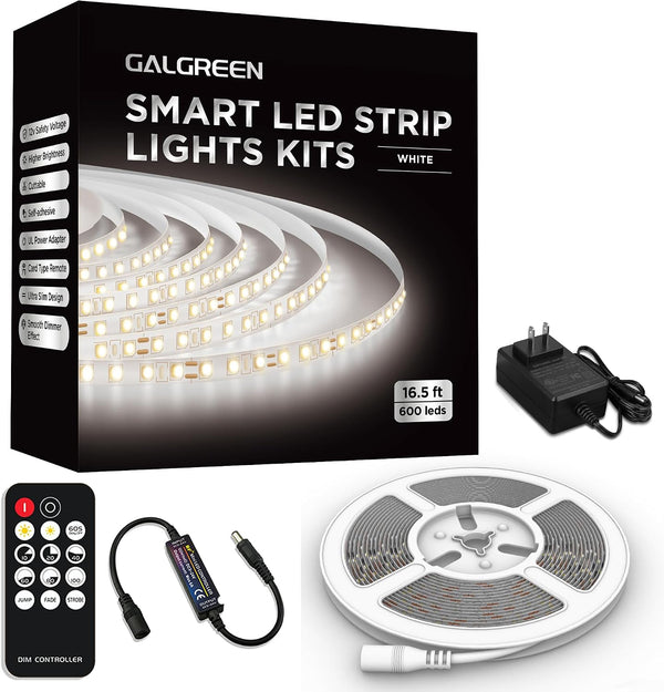 White LED Strip Lights, 16.4ft Dimmable Smart LED Light Strip 6500K Bright