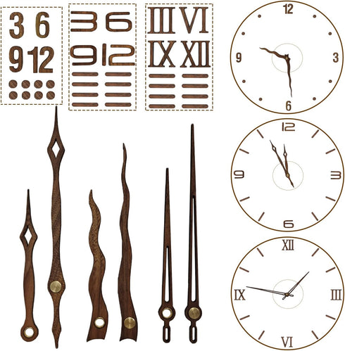 3 Sets Clock Hands and Numerals - CNYMANY Walnut Wood DIY Digital Clock Replacement Parts, Clock Mechanism Kit