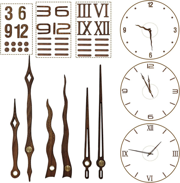 3 Sets Clock Hands and Numerals - CNYMANY Walnut Wood DIY Digital Clock Replacement Parts, Clock Mechanism Kit