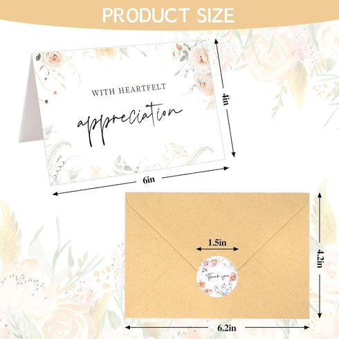 MLYDHCGD 50pcs 46 Inches Funeral Thank You Cards with Envelopes and Matching Seal Stickers,Sympathy Thank You Cards