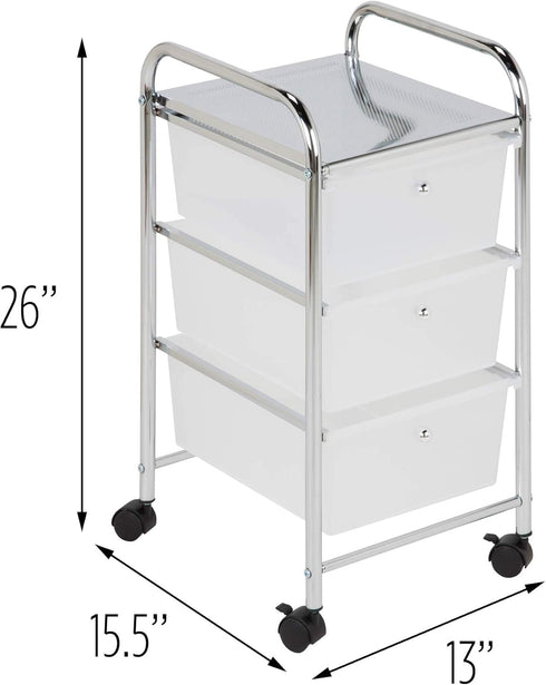 Honey-Can-Do 3-Drawer Plastic Storage Cart on Wheels, Silver