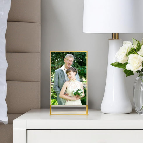 Yuanan 12 4x6 Inch PCS Acrylic Sign Holders, Wedding Table Number Holder Table Top Double Sided Gold Photo Frames Clear
