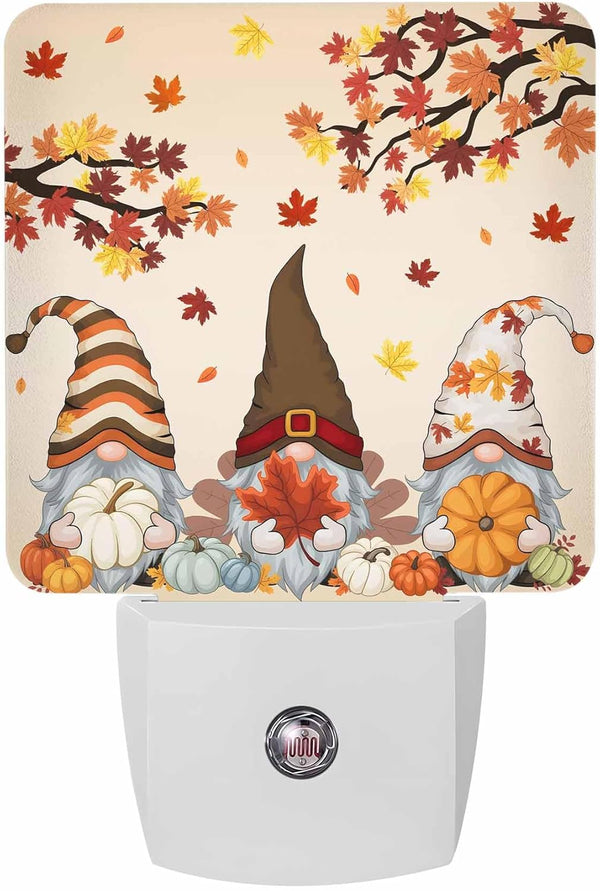 JasmineM Thanksgiving Fall Gnome Plug-in LED Night Lights Autumn Pumpkin Maple Leaves Auto