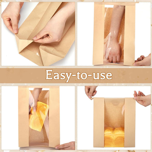 130 Pack 14" 8.3" 3.5" Homemade Bread Sourdough Bags, x x Large Paper Bread Bag with Tin Tie Tab Lock Clear Front