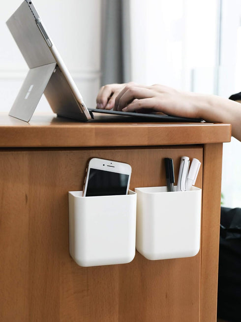 T-H-See Remote Holders Wall Mount, Hole Free Self-Adhesive Storage Box & Pen Holder, 2 Pack