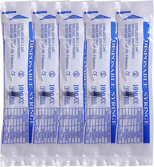 5 Pack 10mL Syringes, 10cc with tsp & mL Measurement and Press-In Cap for Liquid, Food, Oral, Pet, Scientific