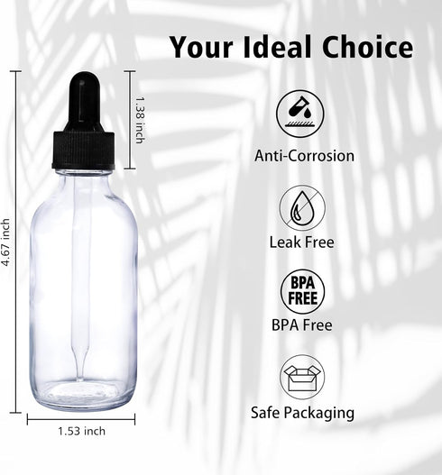 48 Pack 2oz Clear Glass Bottles, with Glass Eye Droppers for Essential Oils & Lab Chemicals