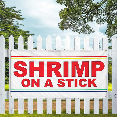 Fastasticdeals 4 Grommets 24x48Inches Vinyl Banner Multiple Sizes Shrimp on Stick Red Food Bar Restaurant Truck A