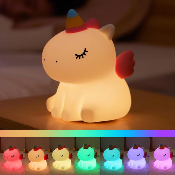 AGEK Unicorn Night Light for Kids, Silicone Baby Nursery Night Light Dimmable LED