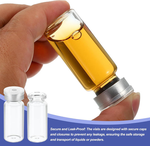 PATIKIL 10ml Sample Vials, 8 Pack Borosilicate Glass Lab Empty Vials with Crimp Top Caps and Butyl Rubber Stopper,