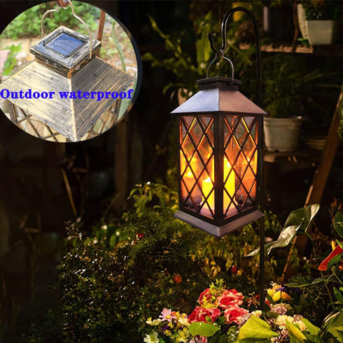 Solar Lantern Outdoor, Garden Hanging Lantern, PVC Waterproof 3 LED Flickering Flameless Candle Decorative Lights