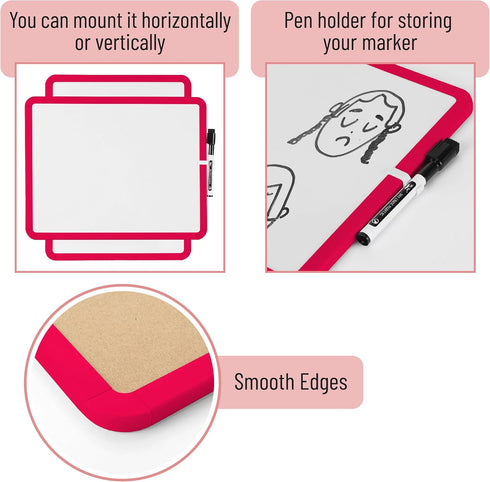 Mr. Pen Dry Erase Board, 14” x 11” Small White Board with Black Marker and Red Frame for Kids and Students