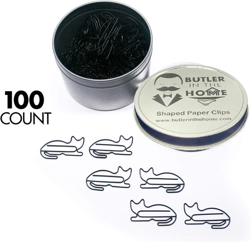 Cat Shaped Paper Clips, 100 Count, Great for Collectors or Animal Lovers, Comes in Silver Tin