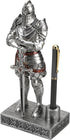 King's Guard Knight Pen Stand Statue - 9.45 Inches Silver Office Desk Organizer for Men, Top Collection Gift